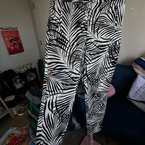Forever 21 Black and White Palm Leaf Trousers